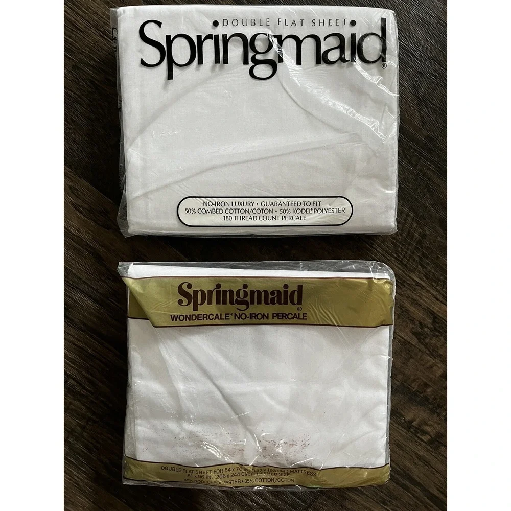 Vintage Springmaid Combed Percale Double Flat Sheet 81x96 White NIP Lot Of 2